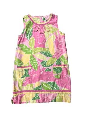 Lilly Pulitzer Shift Dress Kids Size 7 Lined Sleeveless Tropical giraffe print